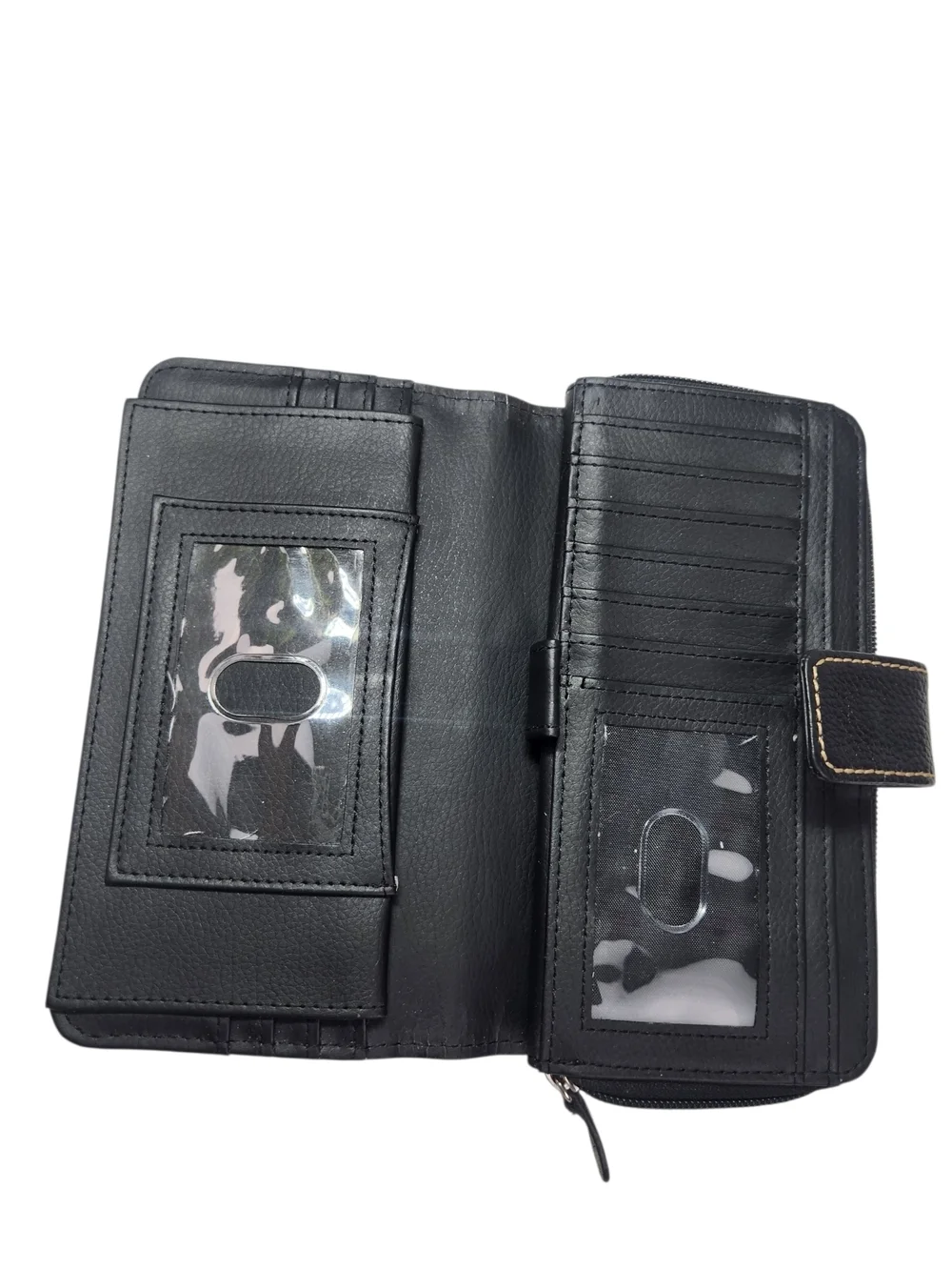 Black Genuine Leather Wallet Organizer Snap Closure Bifold Clutch Classic Style
